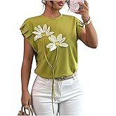 Verdusa Women's Boho 3D Floral Ruffle Cap Sleeve T Shirts Summer Going Out Tops