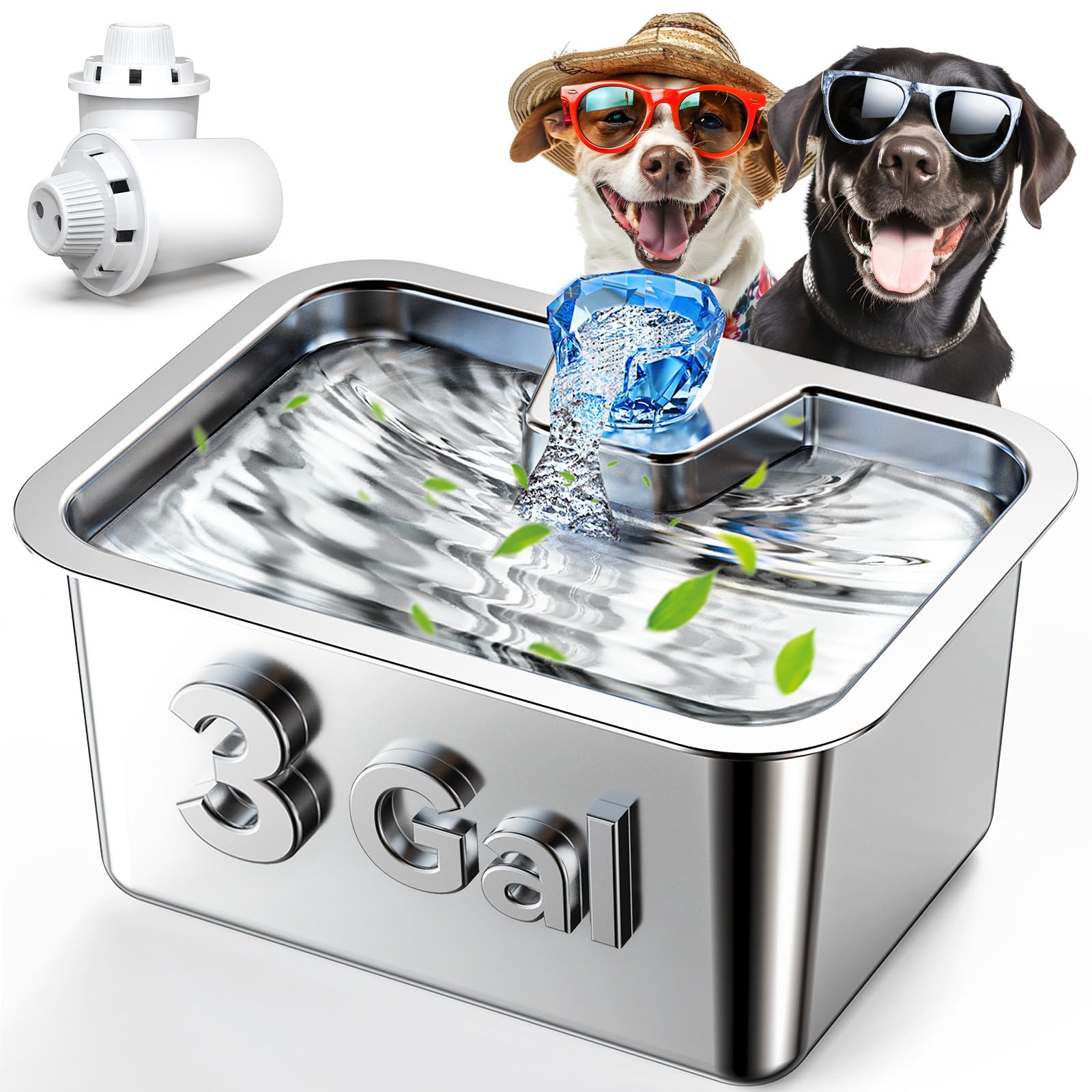 Photo 1 of Stainless Steel Dog Water Fountain for Large Dogs, PETNF 3 Gallon Big Pet Water Fountain with 2 Filters, Dog Water Bowl Dispenser Cat Drinking Fountain Inside for Multiple Pets, Easy to Assemble&Clean