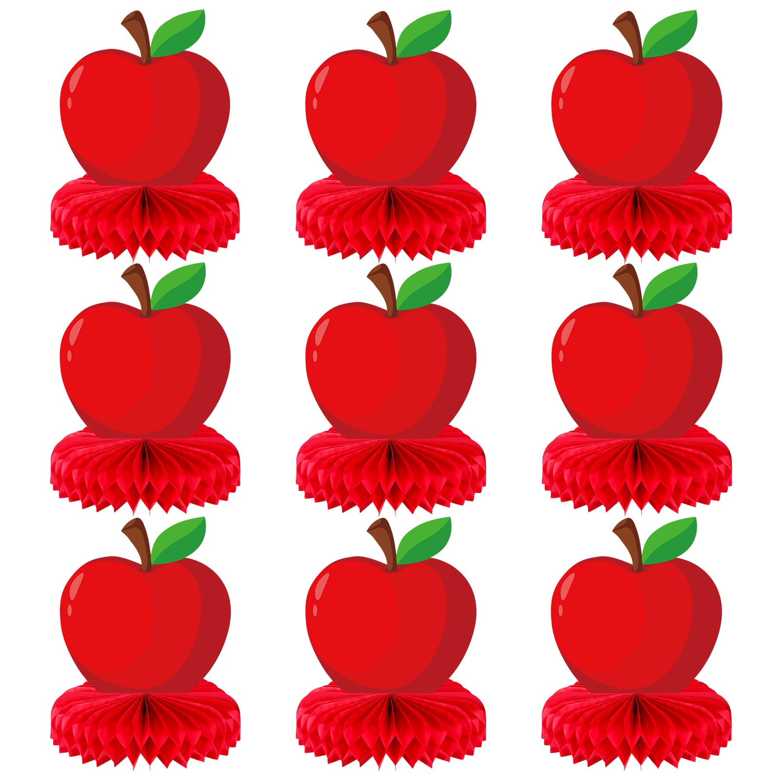 Photo 1 of Faccito 9 Pcs Back to School Table Decorations Red Apple Honeycomb Centerpieces First Day of School Apple Table Toppers for Classroom Office Home Decorations Fruit Birthday Party Supplies