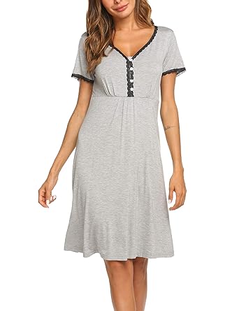 MAXMODA Damen Umstandskleid Spitzenkleid Schwangerschafts Kleid V-Ausschnitt Mit Kurzarm