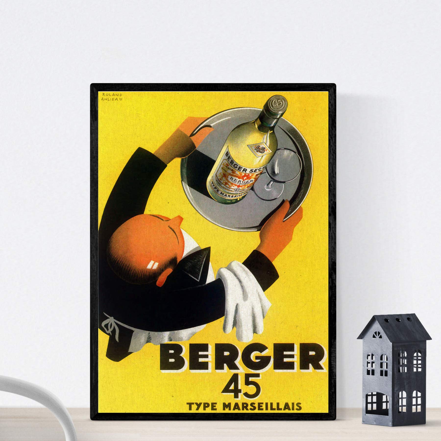 Nacnic Vintage Poster Ad vintage French wine Berger 45, 1935 .. Size A3