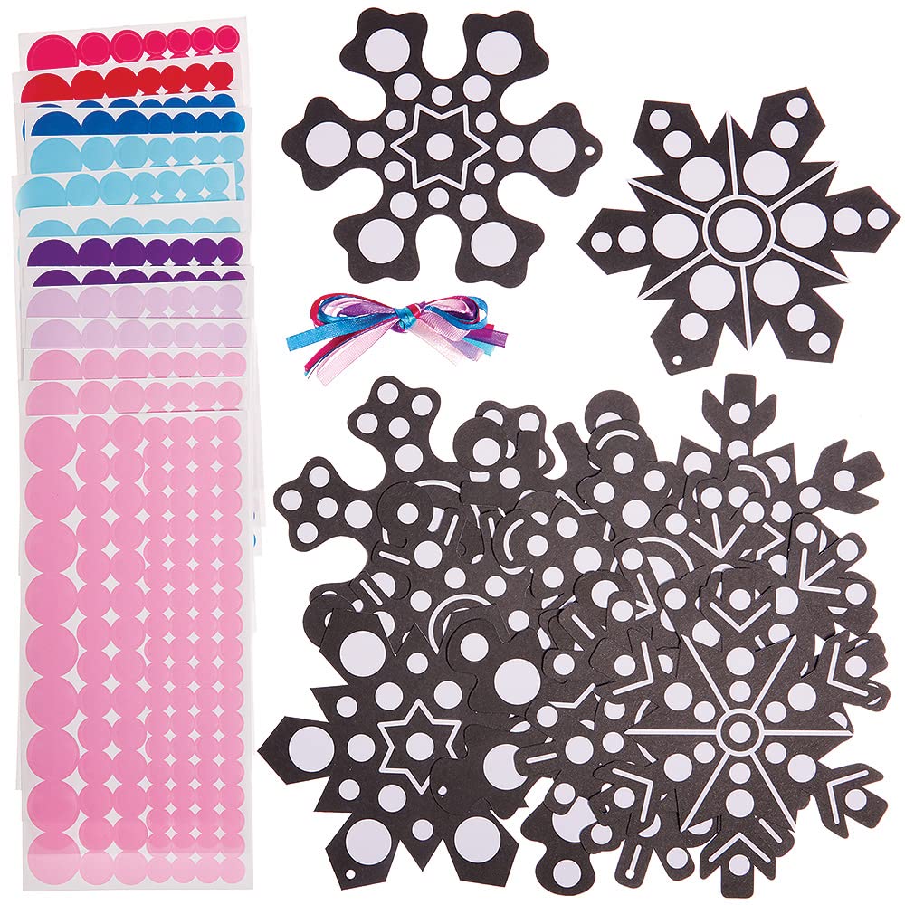 Baker Ross FX277 Snowflake Dotty Art Decorations - Pack of 12, Sticker Arts and Crafts for Kids, Christmas Decoration Making, Easy Crafts for Children