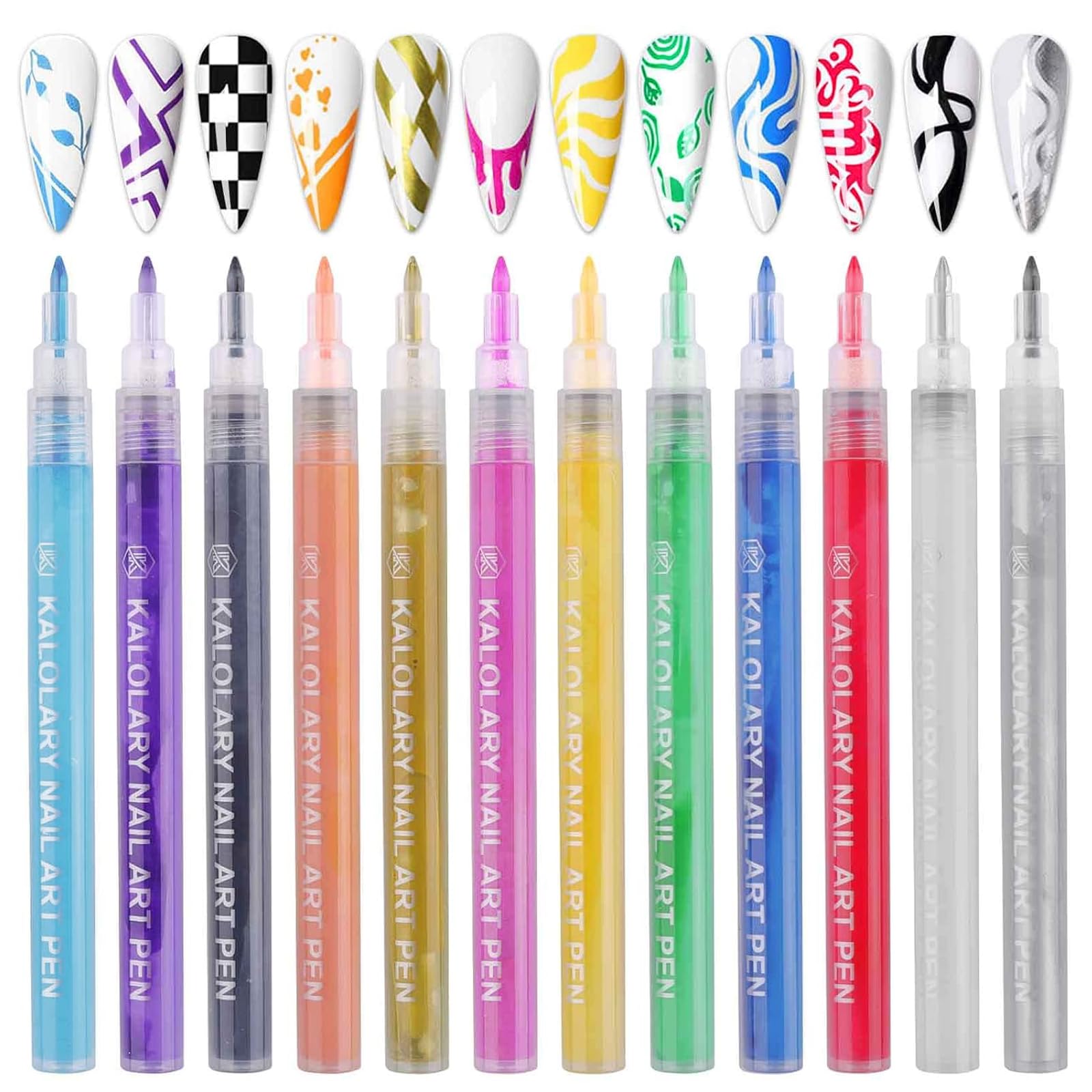 Photo 1 of 12 Color 3D Nail Art Pens Set, Kalolary Nail Point Graffiti Dotting Pen Drawing Painting Liner Brush for DIY Nail Art Beauty Adorn Manicure Tools