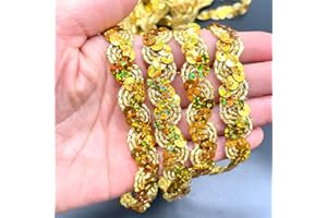 Lmlliang 5 Yards 0.6Inch Elastic Sequin Ribbon Trim Glitter Metallic Stretch Flat Sequinfor DIY Crafts, Sewing Dress Fabric Ribbon Sewing Craft Supplies(Laser Gold)