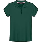 IZOD Girls' School Uniform Short Sleeve Polo Shirt, Button Closure, Comfortable & Soft Interlock Fabric