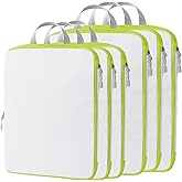 Compression Packing Cubes, 6 Set Packing Cubes for Travel Compression, Lightweight Compressible Package Organizer for Carry On and Suitcases, White and Green