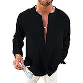 GORGLITTER Men's Textured Button Down Shirt Long Sleeve Crew Neck Casual Vacation Tops