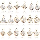 54pcs Mixed Geometric Series Charms with Cubic Zirconia Alloy Triangle Butterfly Heart Round Square Rhinestone Dangle Pendants for DIY Necklace Earrings Jewelry Making Decor, 9 Styles
