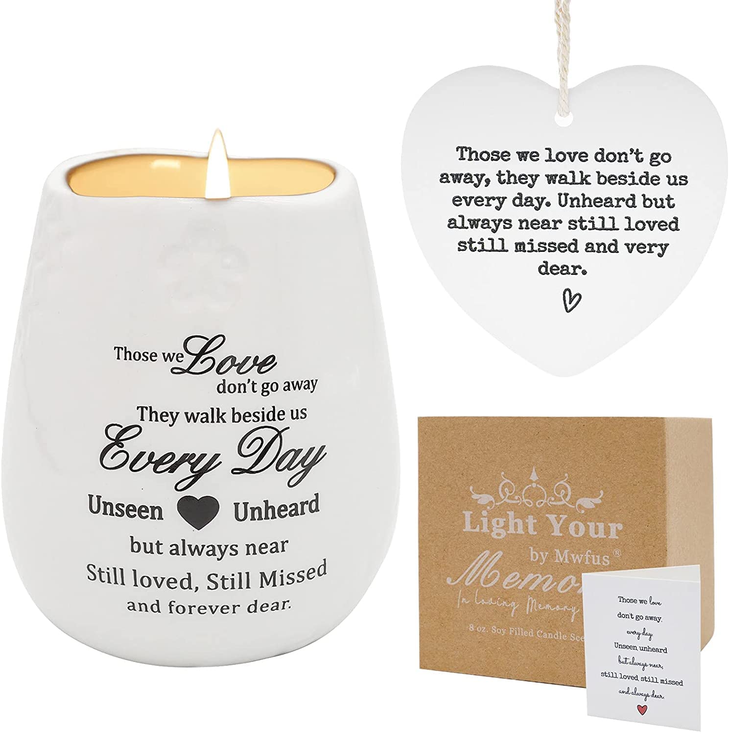 Sympathy Candle Gift Set - Memorial Ornaments - Those We Love Don't Go Away - Ceramic Soy Wax Candle Cup Tea Light Holder for Loss of Loved One Bereavement Remembrance Gifts - Ceramic Vessel