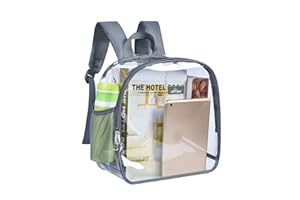 BAGENIUS Bgenius Clear Backpack Stadium Approved, Small Clear Backpack with Padded Shoulder Straps for School Security Travel Concert Sport Events - Grey