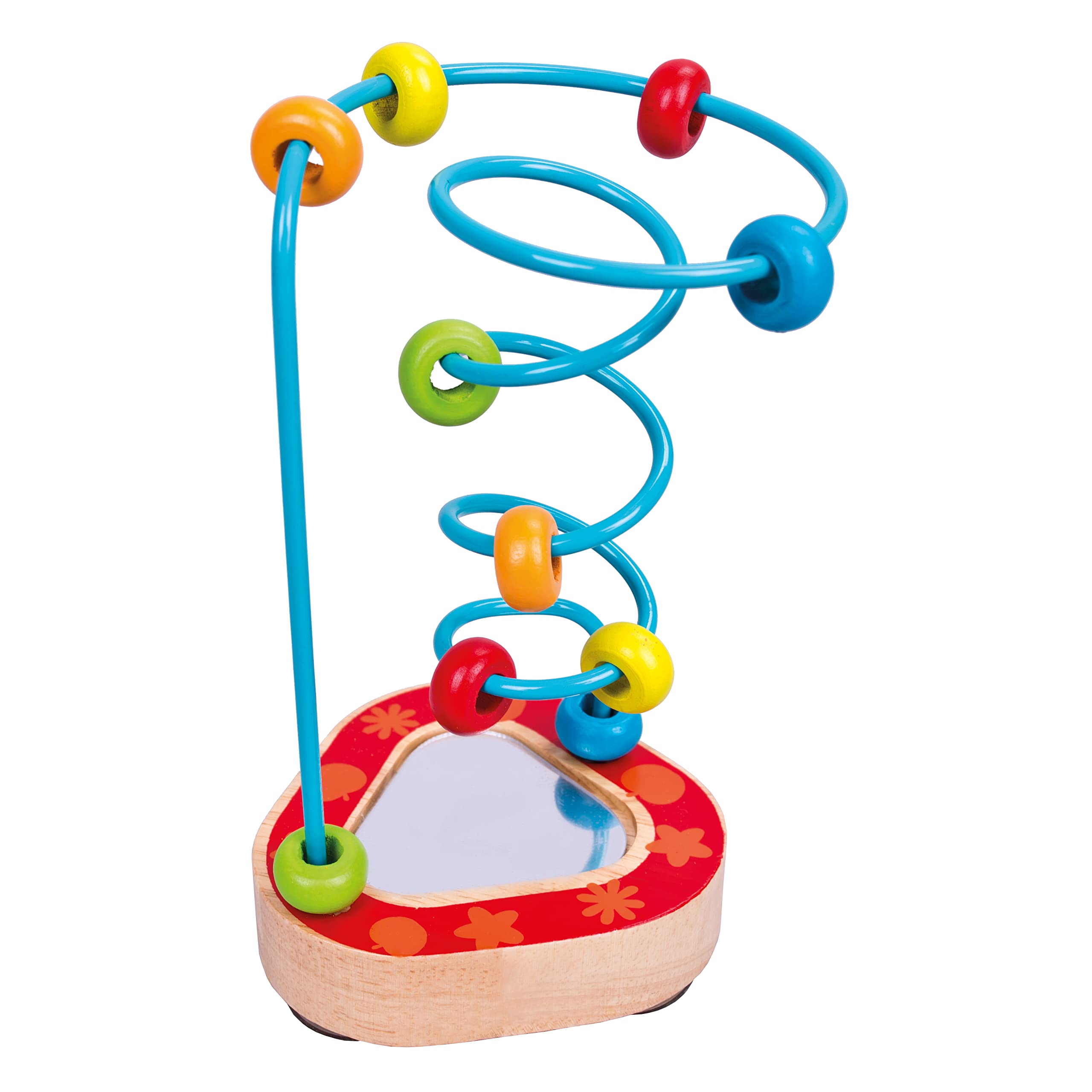 Bino 84200 - Wire Bead Maze for Toddlers. A Colourful Wire Bead Roller Coaster On a Wooden Base with a Mirror, Perfect for Practicing Fine Motor Skills. Size 9.5 × 15.5 × 9.5 cm.