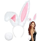 U-Goforst Easter Bunny Costume Adult, Bunny Ears Headbands and Tail, Long Furry Rabbit Ear Headband, Easter Halloween Party Cosplay White Bunny Ears Costume Hair Accessories for Adult Women