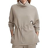 SuperPrity Womens Long Sleeve Sweatshirts Turtleneck Loose Fit Pullover Tops Drawstring Waist Slit Hoodies 2024 Fall Clothes