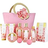 Spa Luxetique Spa Gift Set, Bath Gift Set for Women, 10 Pcs Rose Bath Set, Pink Tote Gift Bag with Shower Gel, Bubble Bath, Body Lotion, Hand Cream, Christmas Beauty Gifts for Women