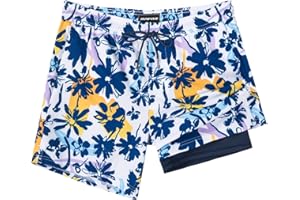 SURF CUZ Mens Swim Trunks with Compression Liner Swimming Trunks 5 Inch Bathing Suit Quick Dry Swim Shorts