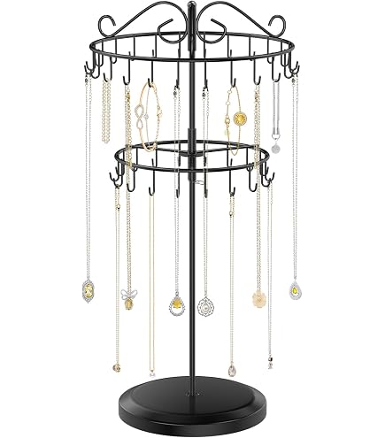 Présentoir à Bijoux Tournant Acrylique Doré - Support Colliers Et Boucles D'oreilles Minimaliste