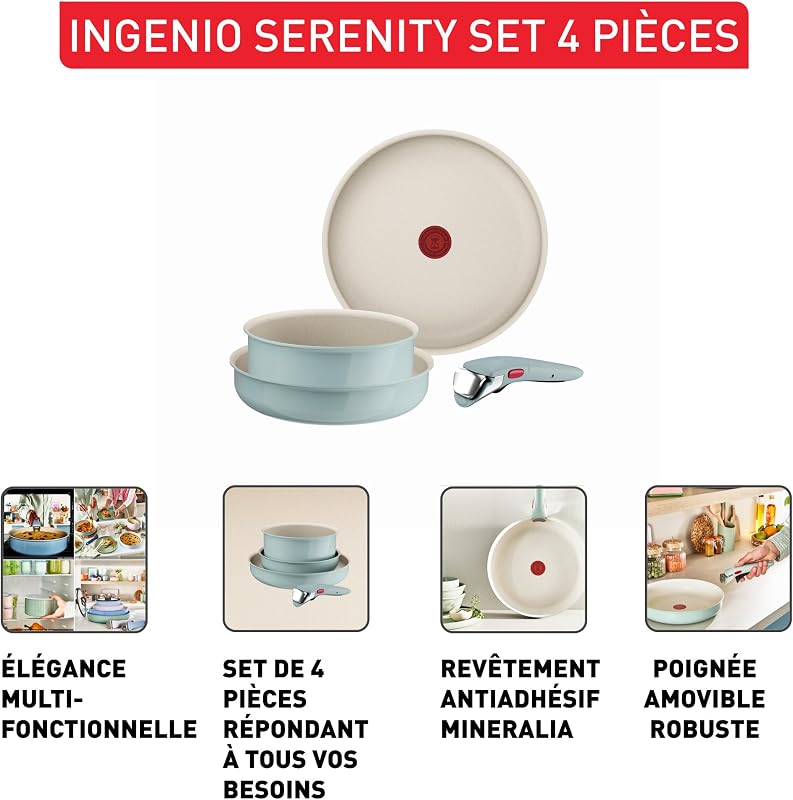Ingenio Serenity - Batterie de cuisine 4 pièces avec poignée amovible