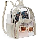 Missnine Small Clear Backpack Stadium Approved, Thick PVC Mini Clear Bag with Leather Trim for Sports Event, Concert, Festival, Khaki