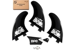 BPS New Zealand Fiberglass Reinforced Eco Surfboard Fins with 60% Recycled Nylon Plastic Thruster 3 Fins Set (FCS G5 M5 Style), with FCS Screws and Hex Key