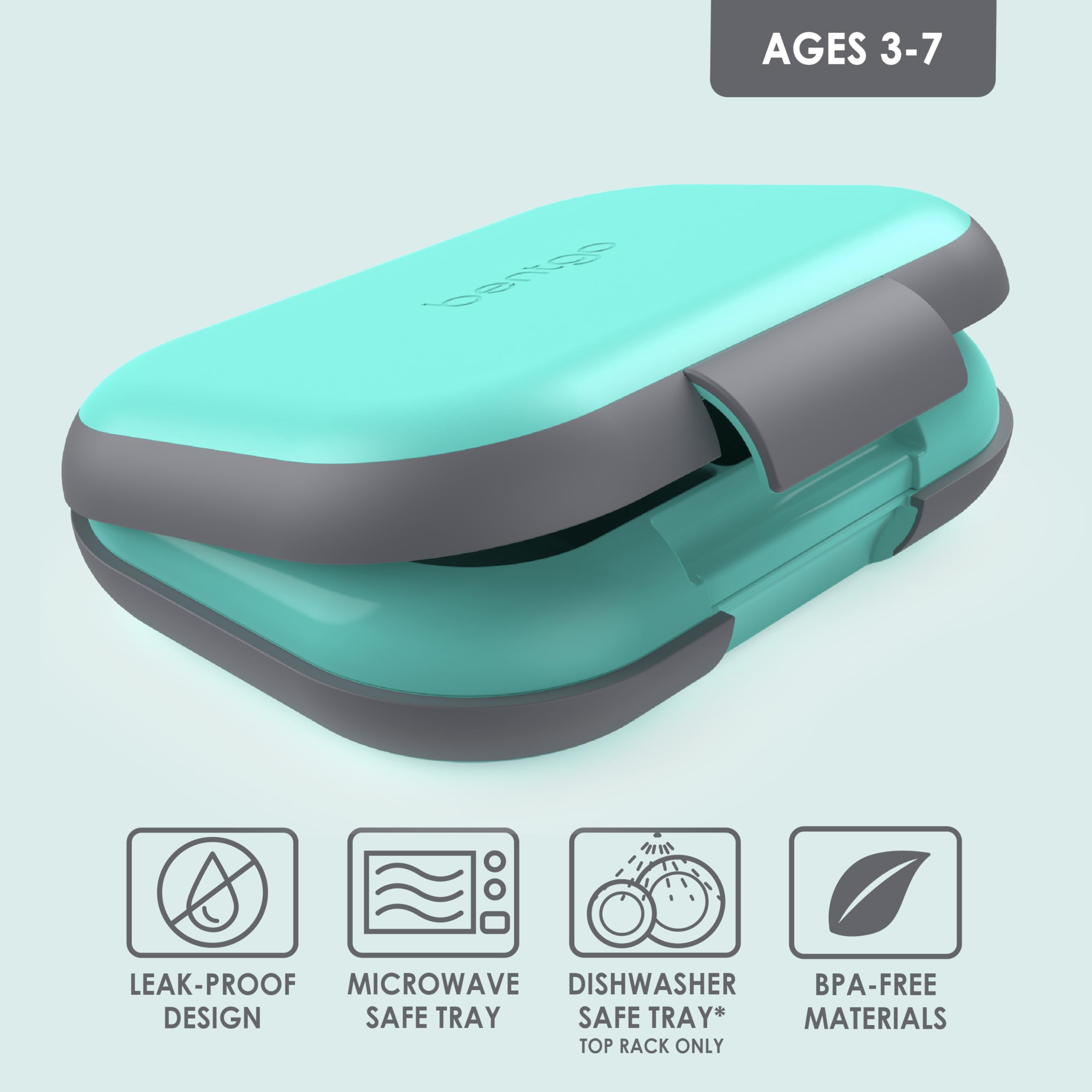 Bentgo Chill Kids Leak-Proof Lunch Box - 4-Compartment Bento Box with Built-In Ice Pack, 3.3 Cup Capacity, PFAS & BPA-Free, Microwave & Dishwasher Safe, Ideal Size for Ages 3 to 7 (Electric Aqua)