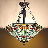 COTOSS Tiffany Pendant Light Fixtures,22" Wide Stained Glass Inverted Ceiling Pendant for Dining Room,Antique Style 3 Lights 