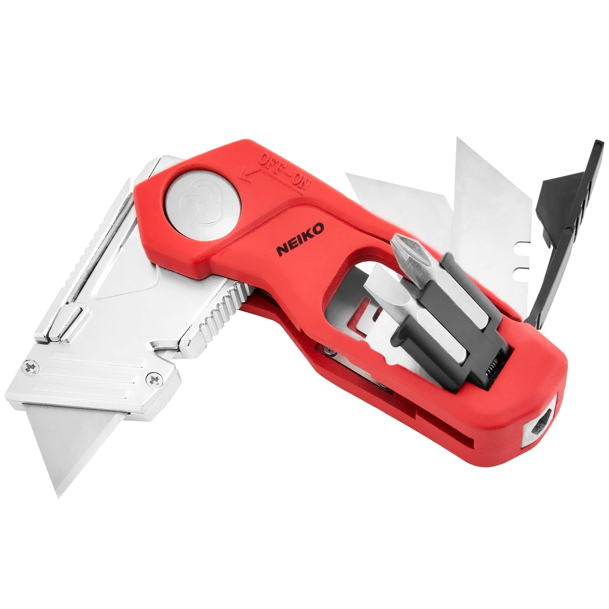 Photo 1 of NEIKO 00678A 4-In-1 Folding Utility Knife Box Cutter Knives & Wire Stripper, Tool Hex Bit Holder Utility Work Knife & Bit Storage, Carpet Knife, Heavy Duty Box Cutter, Great work knife for men & women