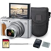 Canon PowerShot SX740 HS Digital Camera (Silver) – 20.3MP, 40x Optical Zoom, 4K UHD Video, Wi-Fi & Bluetooth, Compact Travel Point & Shoot (2956C001) + Bag + 64GB Memory Card
