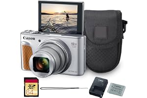 Canon PowerShot SX740 HS Digital Camera (Silver) – 20.3MP, 40x Optical Zoom, 4K UHD Video, Wi-Fi & Bluetooth, Compact Travel Point & Shoot (2956C001) + Bag + 64GB Memory Card