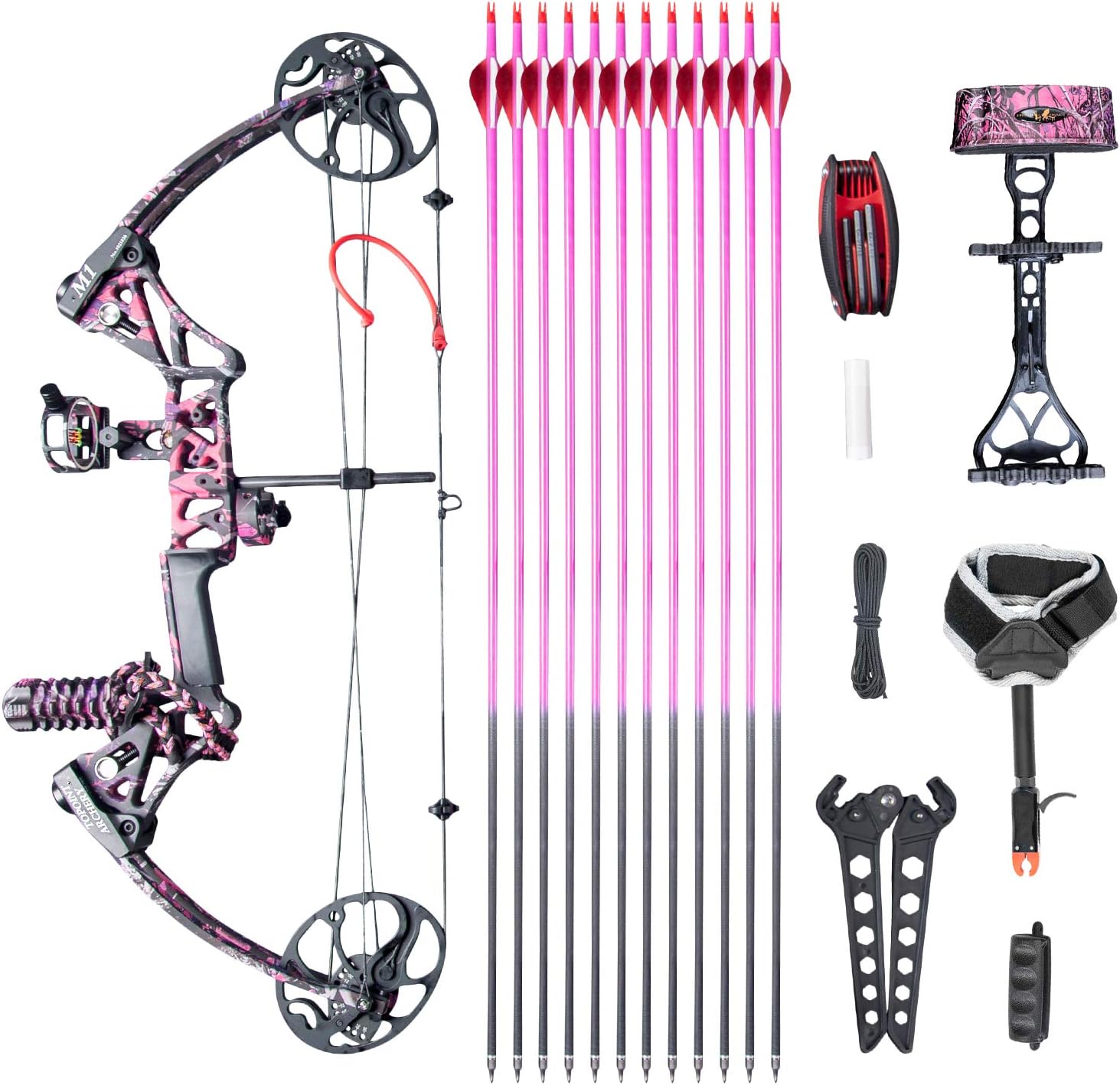 Compound Bow Ship from USA Warehouse,Topoint Archery for Women, Package M1,19”-30” Draw Length,10-50Lbs Draw Weight,Limbs Made in USA Hunting Bow for Girls,Whole Muddygirl Color