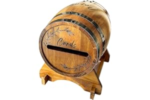 GaotKeut Wooden Wedding Card Box for Party,Whiskey Barrel Card Holder with Slot and Holder for Anniversary Bridal Shower Deco