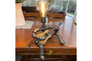 WIBOTA Music Guitar Table Lamp Art Decor Guitar Stuff Cool Gifts for Music Art Lovers Microphone Players for Men Steampunk Pipe Man Edison Bulb Lamps Retro Guitars Metal Pipe Industrial Robot Lights