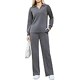 difficort Womens 2 Piece Outfits Fall Lounge Sets Wide Leg Loungewear Workout Sets with Pockets