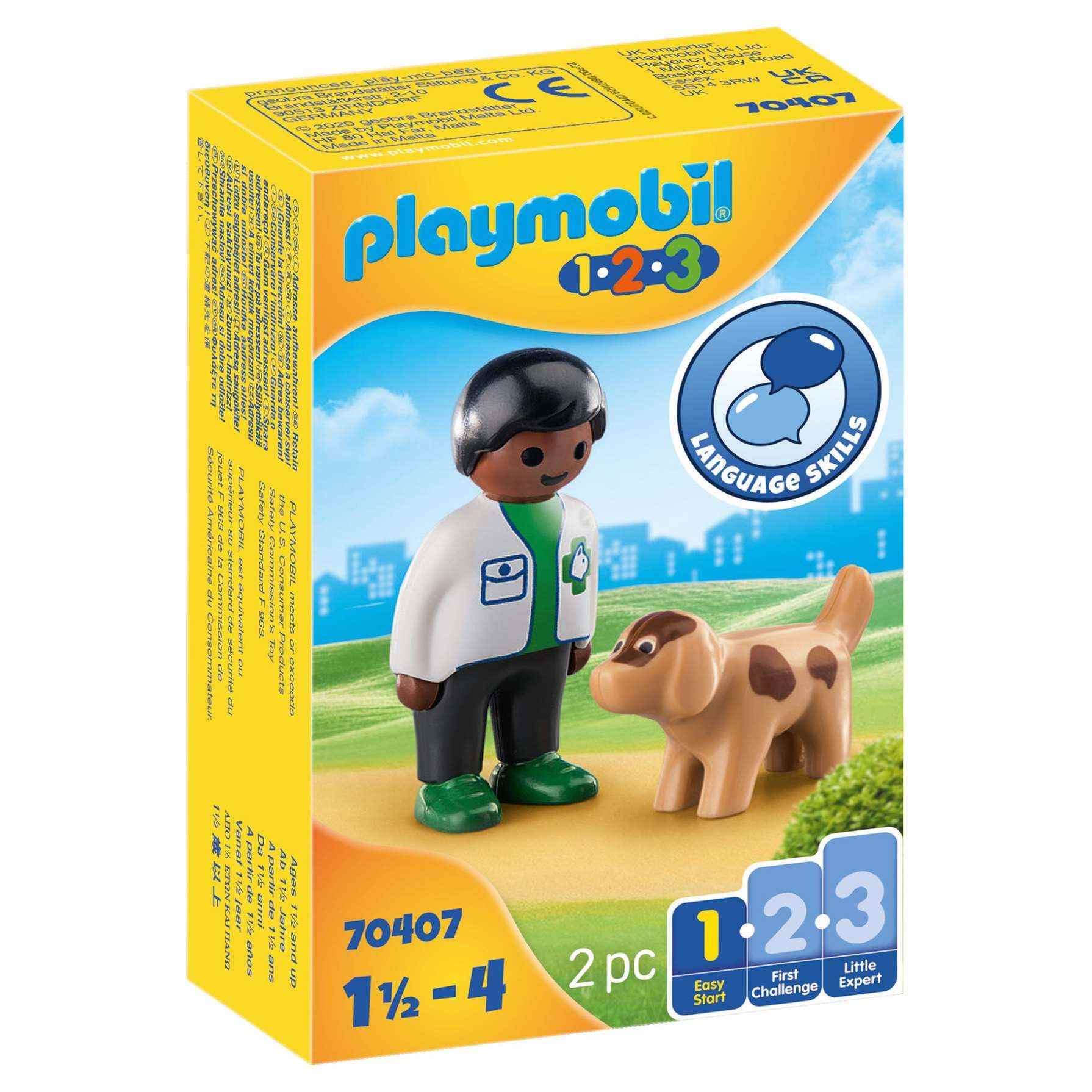 PLAYMOBIL 1.2.3 70407 Vet with Dog, for Children Ages 1.5 - 4