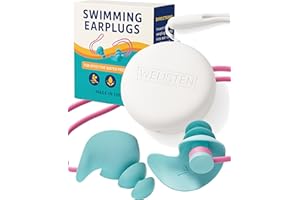 Waterproof Swimming Ear Plugs for Adults, Reusable Silicone Swimmer Earplugs with Strap & Custom Case, Ear Protection for Sho
