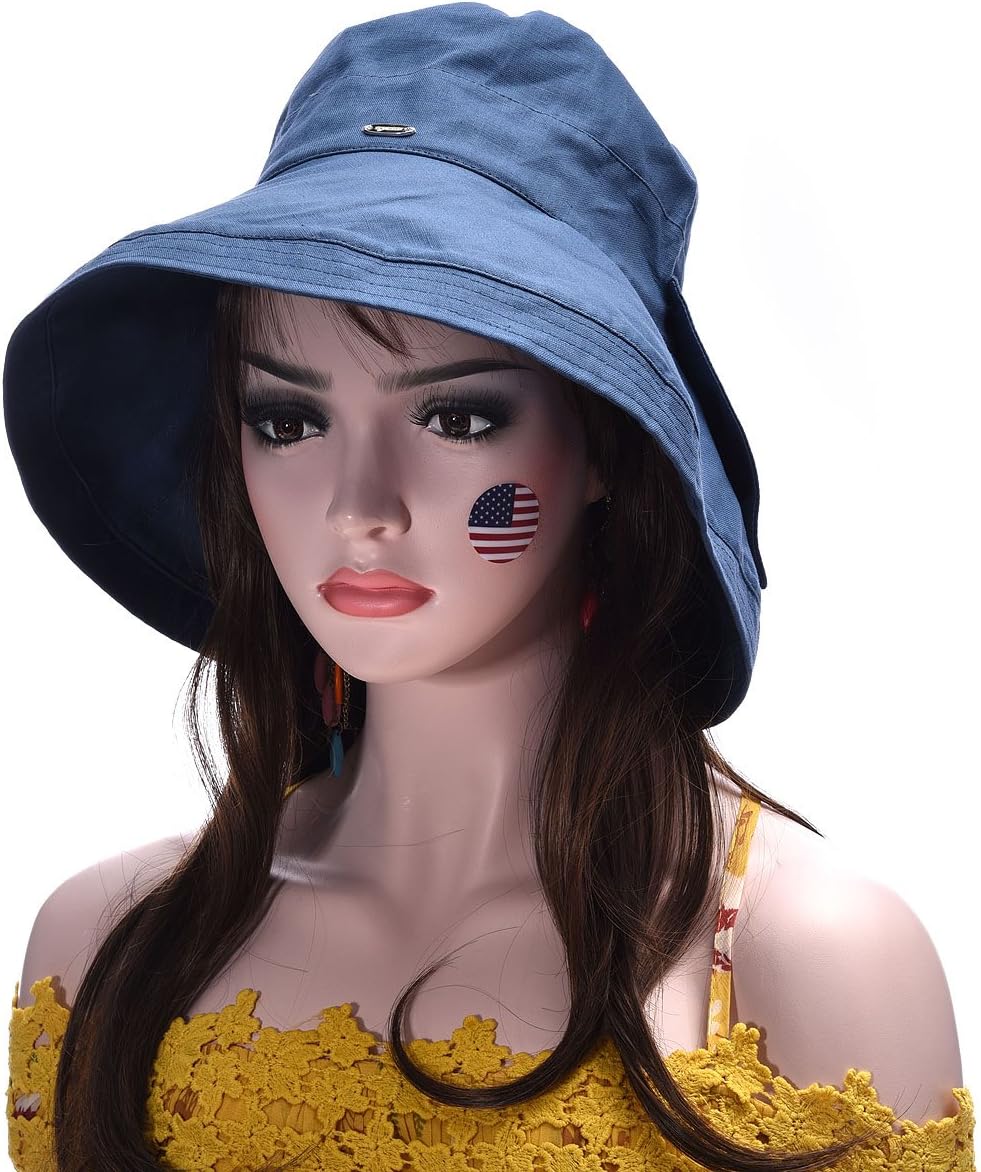 Women’s Summer Solid Colored Cotton Bucket Hat with Big Fold-up Brim UPF 50+