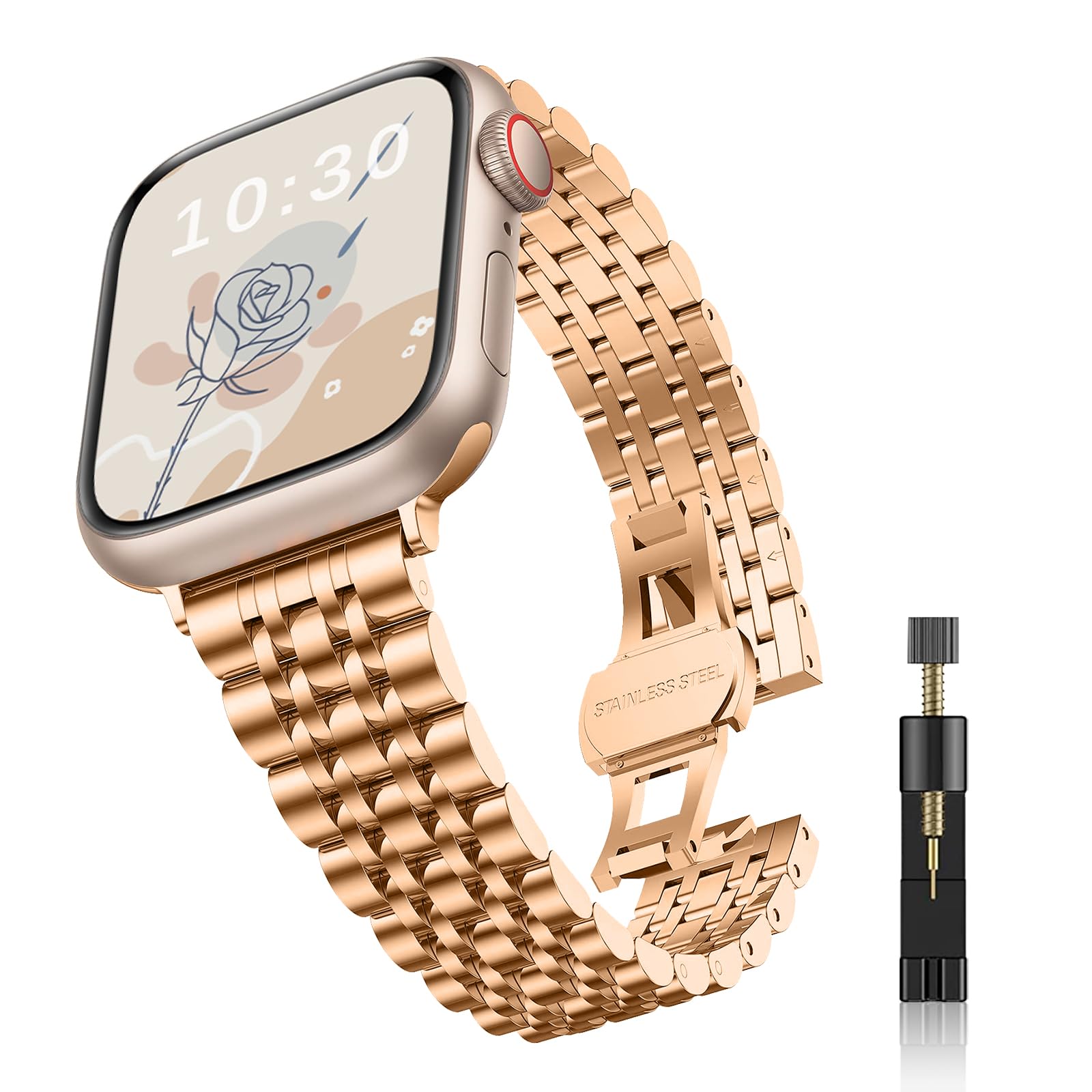 Niboow Metal Strap for Apple Watch 38mm 40mm 41mm 42mm Series 11/10/9/8/7/6/5/4/3/2/1, Woman's Watch Bands for Apple iWatch SE 3/SE 2 - Rose Gold