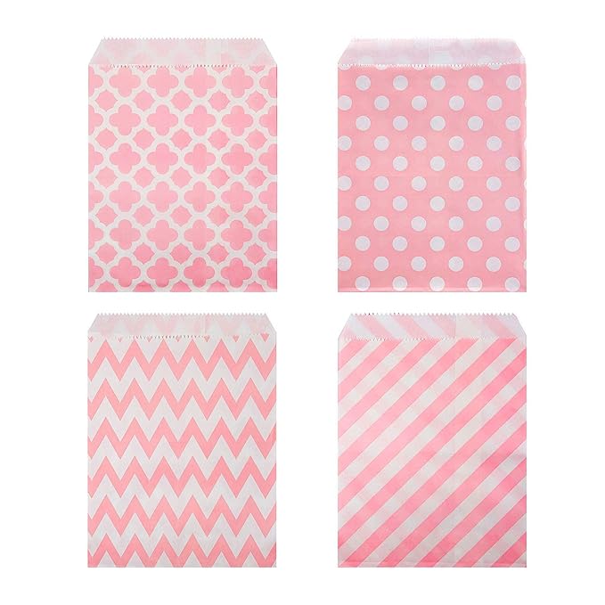 Czemo 100 Stück Papiertüten Candy Bar / Candy Tüten / Geschenktüten / Süssigkeiten Beutel / Bonbon Taschen 4 Verschiedene Des