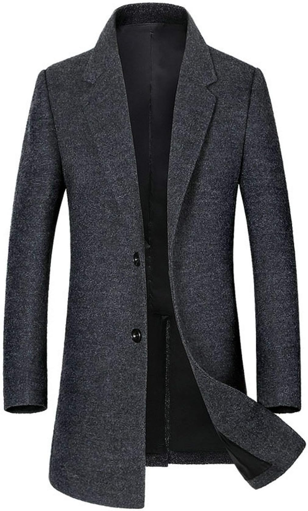 Men's Classic Trench Coat Single Breasted Wool Walker Coat Winter Jacket 1810 Dark Grey L