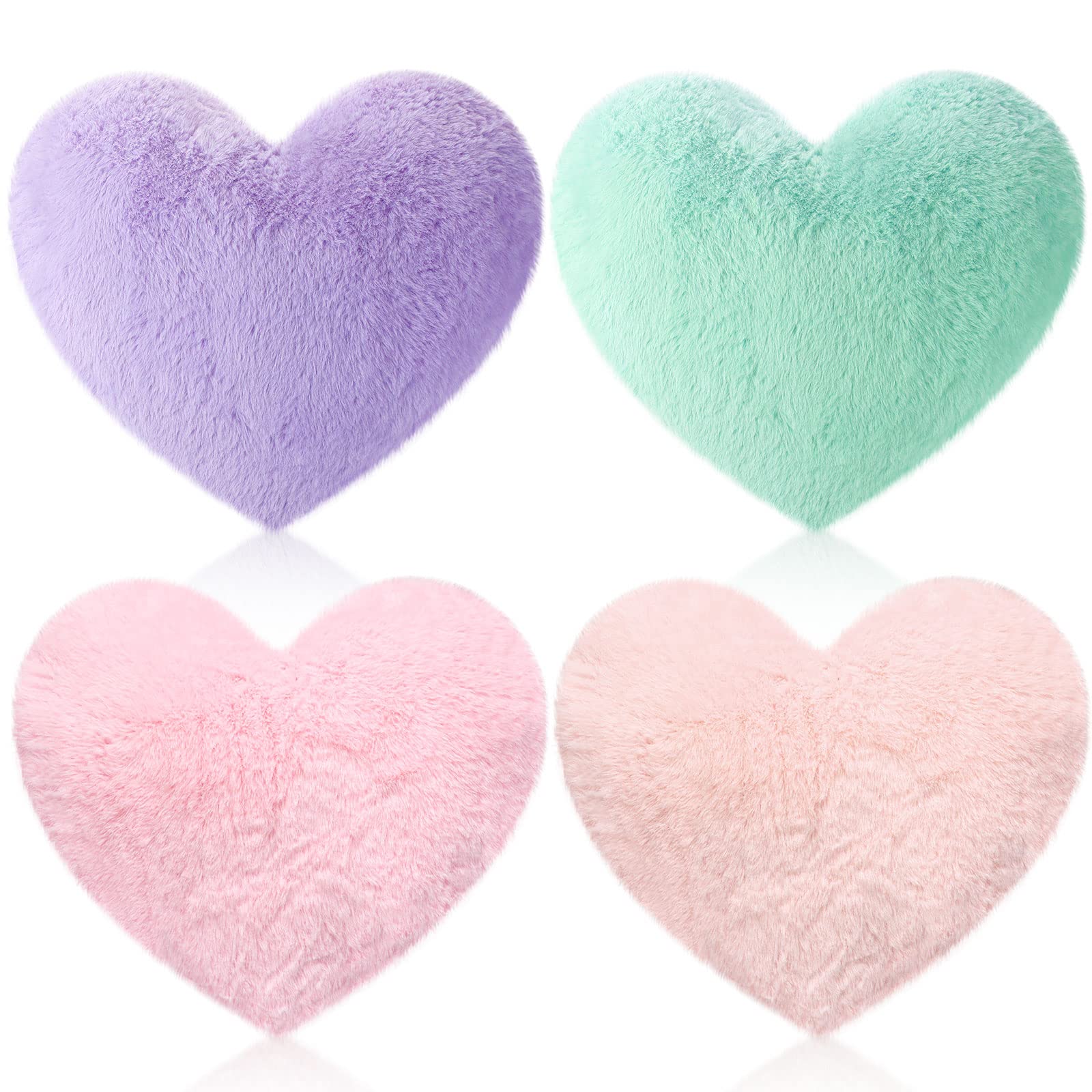 Photo 1 of Remerry 4 Pcs Heart Shaped Cute Throw Pillows Faux Rabbit Fur Heart Pillow Fluffy Throw Cushion Decorative for Bedroom Bed Sofa Kid Girls Sleepover Part(Bright Color)