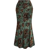MakeMeChic Women's Plus Size Floral Maxi Skirt High Waist Ruched Fishtail Bodycon Skirts