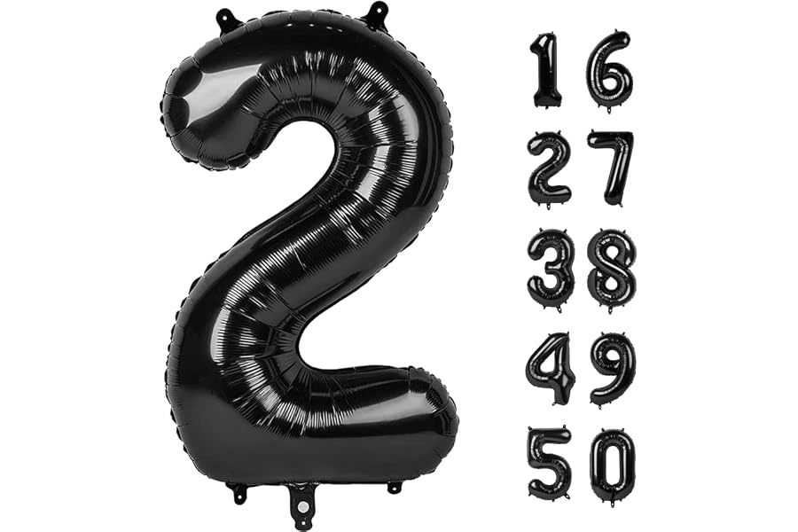 40 Inch Black Number 2 Balloon Jumbo Giant Happy 2th 12th 20th 21st Birthday Party Decorations for Birthday Huge Mylar Anniversary Party Supplies