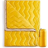 UNIKOME Waterproof Puffy Camping Blanket - Lightweight Packable Outdoor Quilt with Corner Loops, Warm Compact Blanket for Cold Weather Hiking Picnic Stadium Travel, 75"×52", Yellow