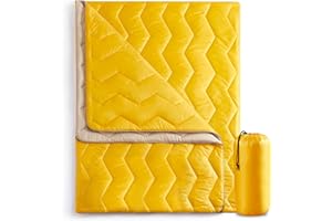 UNIKOME Lightweight Travel Blanket, Waterproof Warm Puffy Down Alternative Camping Blanket with Corner Loops, 75'52', Yellow