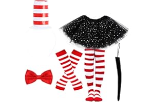 Matiniy 6 Pcs Cat Costume Child Tulle Tutu Set Skirts Cat Ear Headband Bowtie Tail Bow Tie Striped Tights