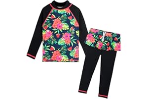 TFJH E Girls Long Sleeve Swimsuits Skirt 2-Pieces Rash Guard Set Sun Protection UV 50+