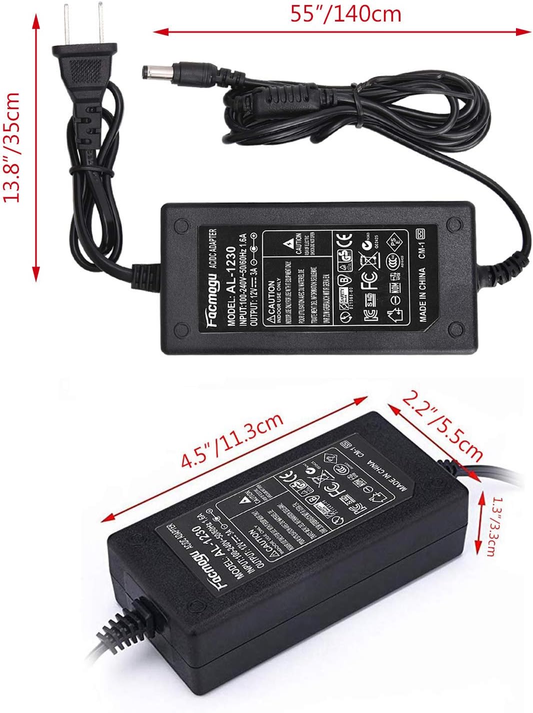 Facmogu DC 12V 3A Power Adapter, 36 Watt AC 100-240V to DC 12Volt Transformers, Switching Power Supply for LCD Monitor, Wireless Router, CCTV Cameras 2.1mm X 5.5mm US Plug: Home Audio & Theater