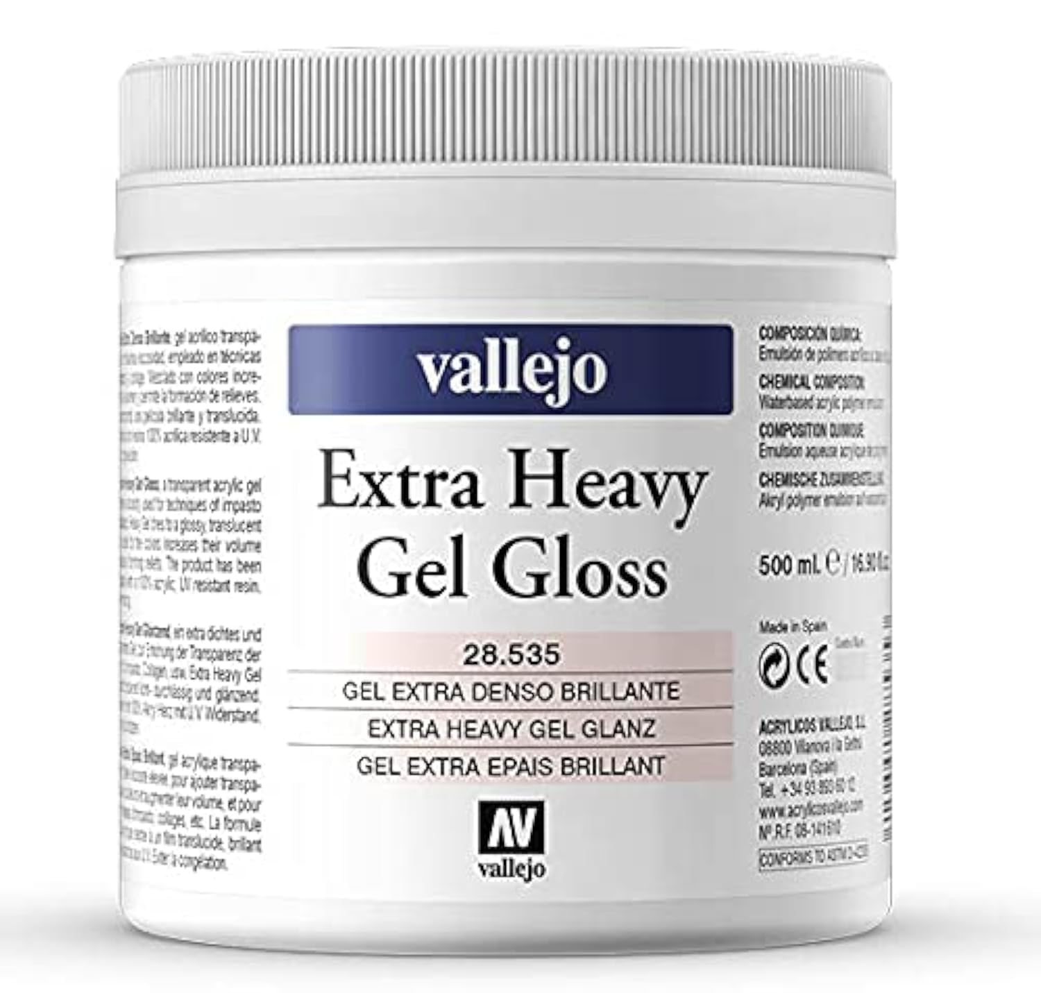 Vallejo Acrylic Extra Heavy Gel Gloss Medium, 500ml