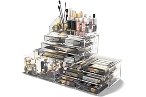Readaeer Makeup Cosmetic Organizer Storage Drawers Display Boxes Case 12 Drawers （Clear）