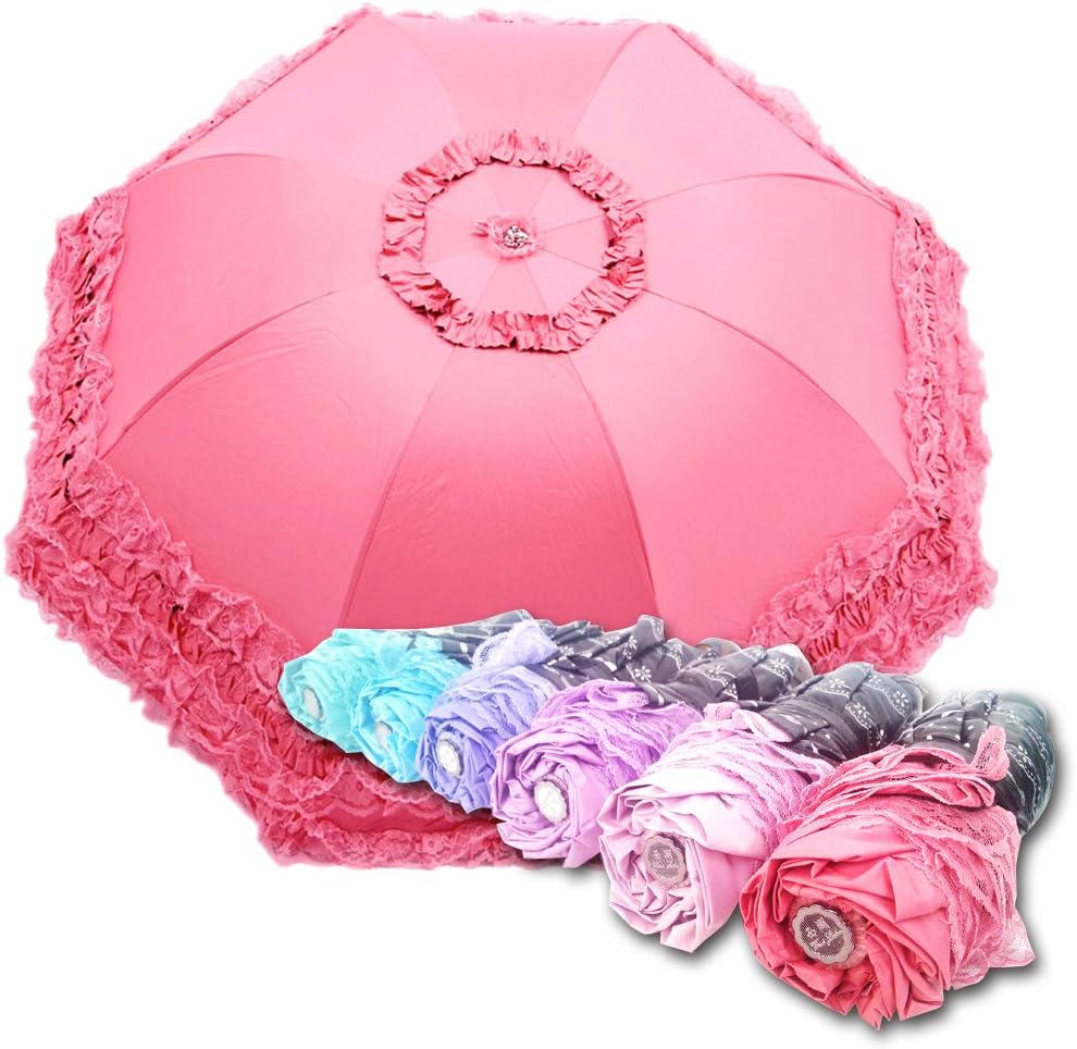 Amazon Co Jp ミッケタ Mikketa 折りたたみ傘 日傘 Uv フリル レース 可愛い エレガント 美しい カラー豊富 ショッキングピンク スポーツ アウトドア