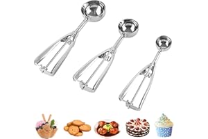 PDCTACST Cookie Scoop Set of 3, Ice Cream Scooper with Trigger Release, Small/Medium/Large Stainless Steel Tablespoon Dough S